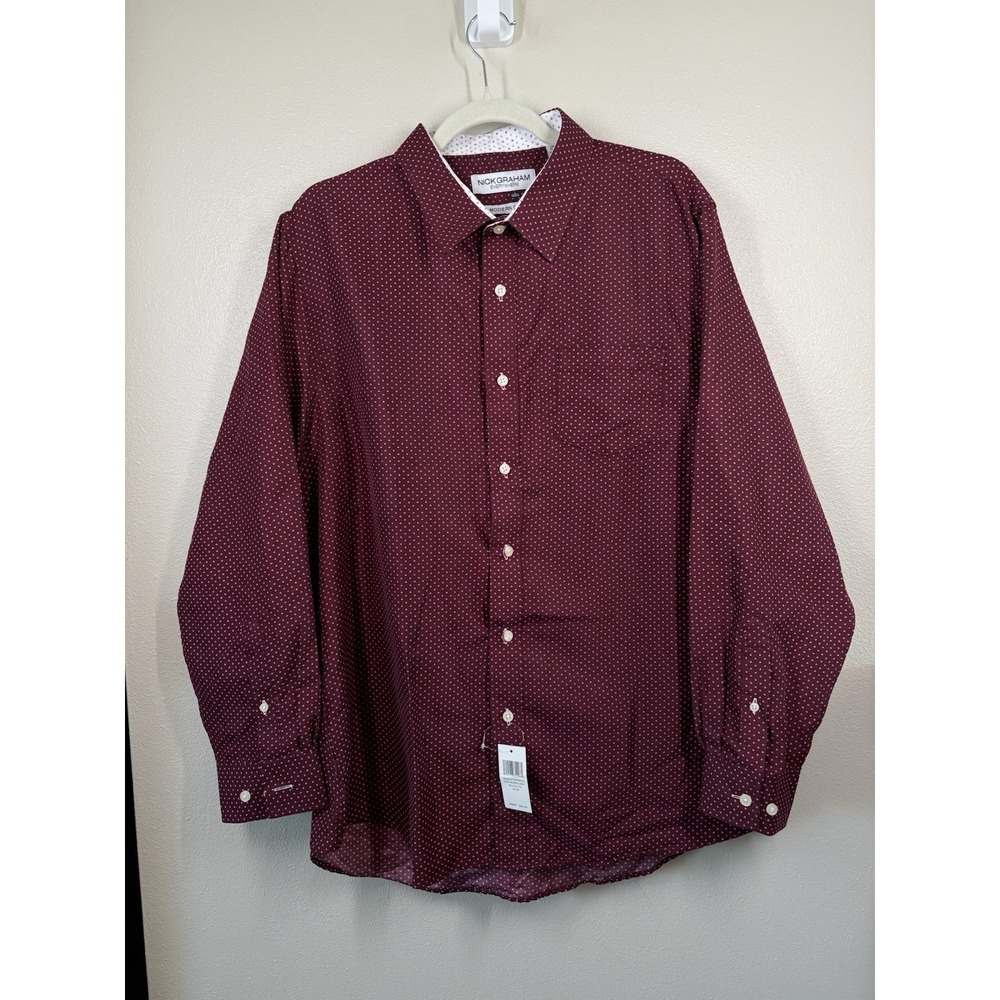 NICK GRAHAM Everywhere Men Shirt Modern-Fit Stretch Dress XL 34-35 Burgundy New